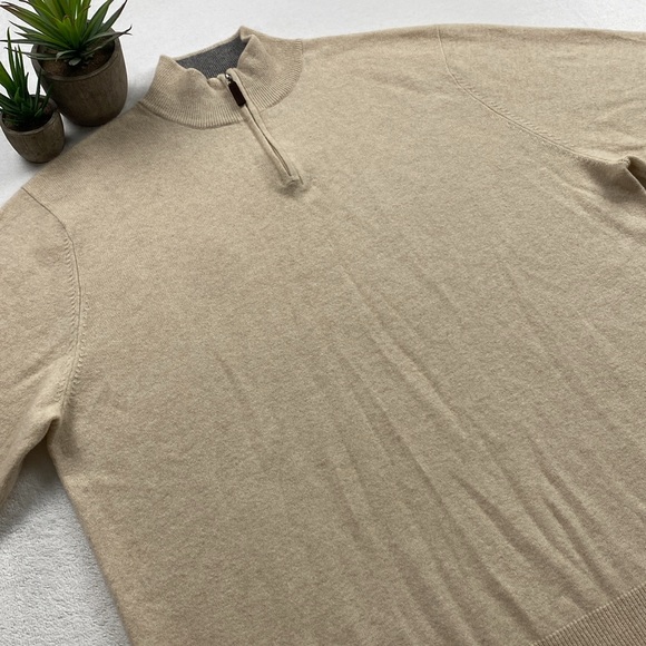 Club Room Estate Cashmere Mock Neck LS Quarter Zip Pullover Sweater (Ivory) - Picture 3 of 16